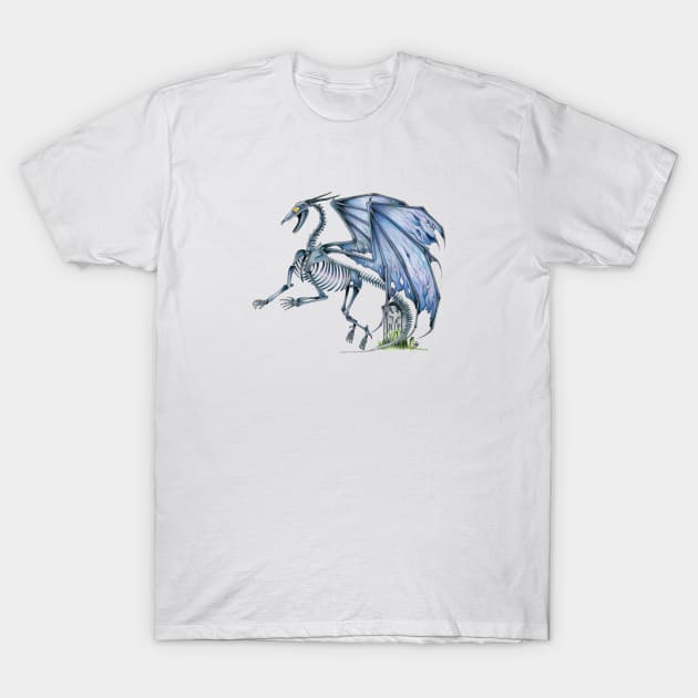 Spooky Blue Undead Skeleton Dragon T-Shirt by Sandra Staple